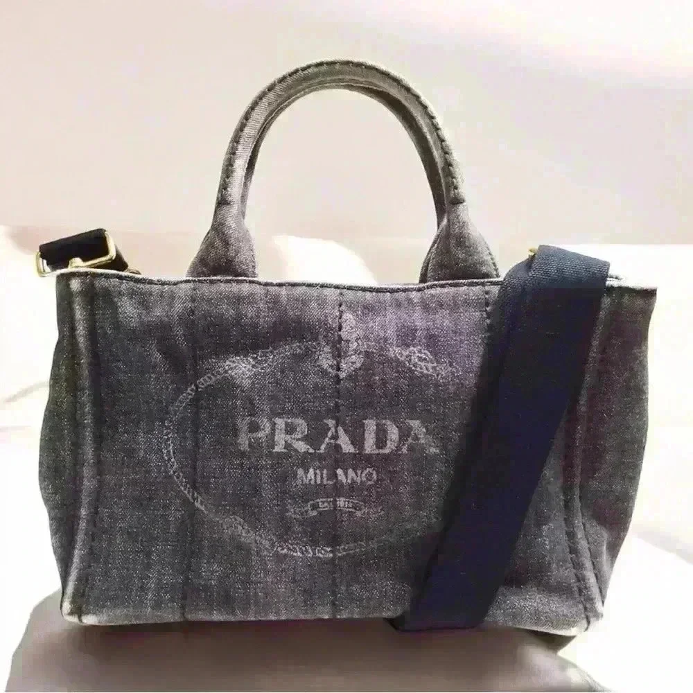 Prada Canapa Denim Tote w/Strap and Authenticity Card